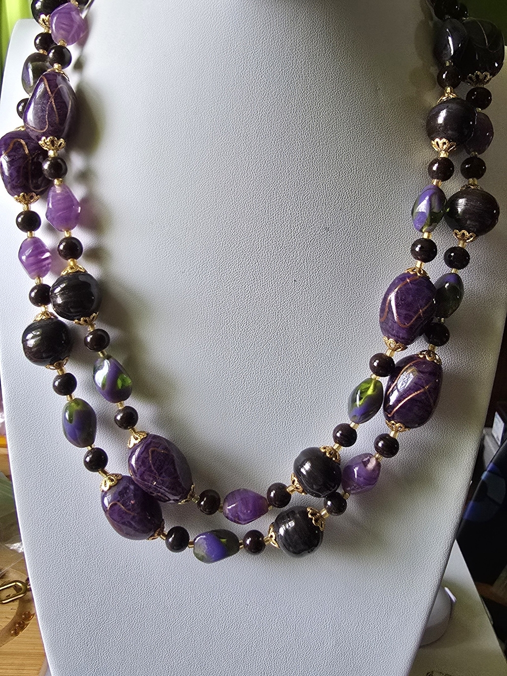 Purple & Black Beaded Statement Necklace